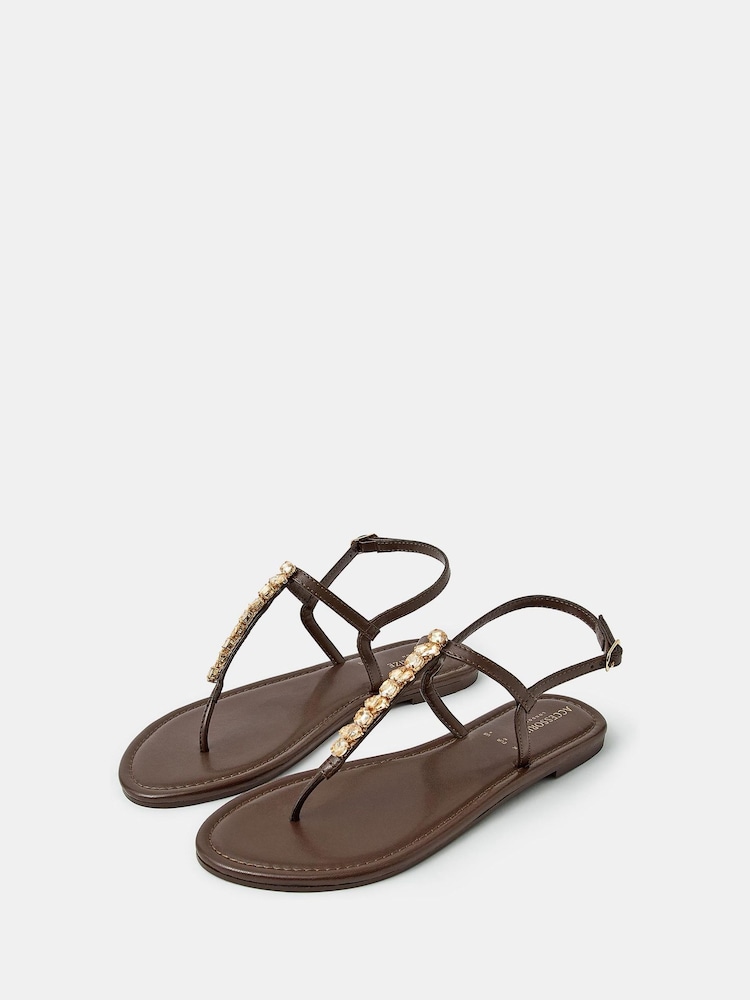 Accessorize Brown Cluster Jewel Strap Sandals - Image 1 of 2
