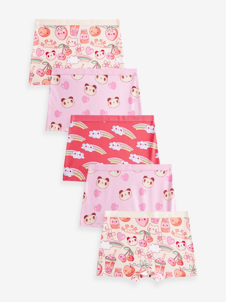 Pink Panda Stampy Short Briefs 5 Pack (2-16yrs) - Image 1 of 8