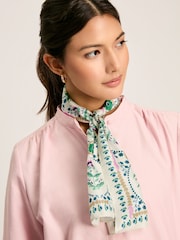 Joules Highgrove Multi/White Skinny Printed Silk Scarf - Image 1 of 5