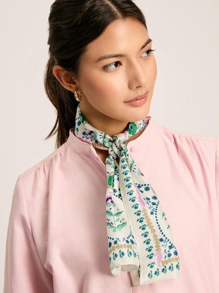 Joules Highgrove Multi/White Skinny Printed Silk Scarf - Image 1 of 5
