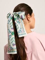 Joules Highgrove Multi/White Skinny Printed Silk Scarf - Image 2 of 5