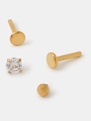 Accessorize Gold 14ct Plated Surgical Steel Diamanté Flatback Earrings 2 Pack - Image 1 of 2