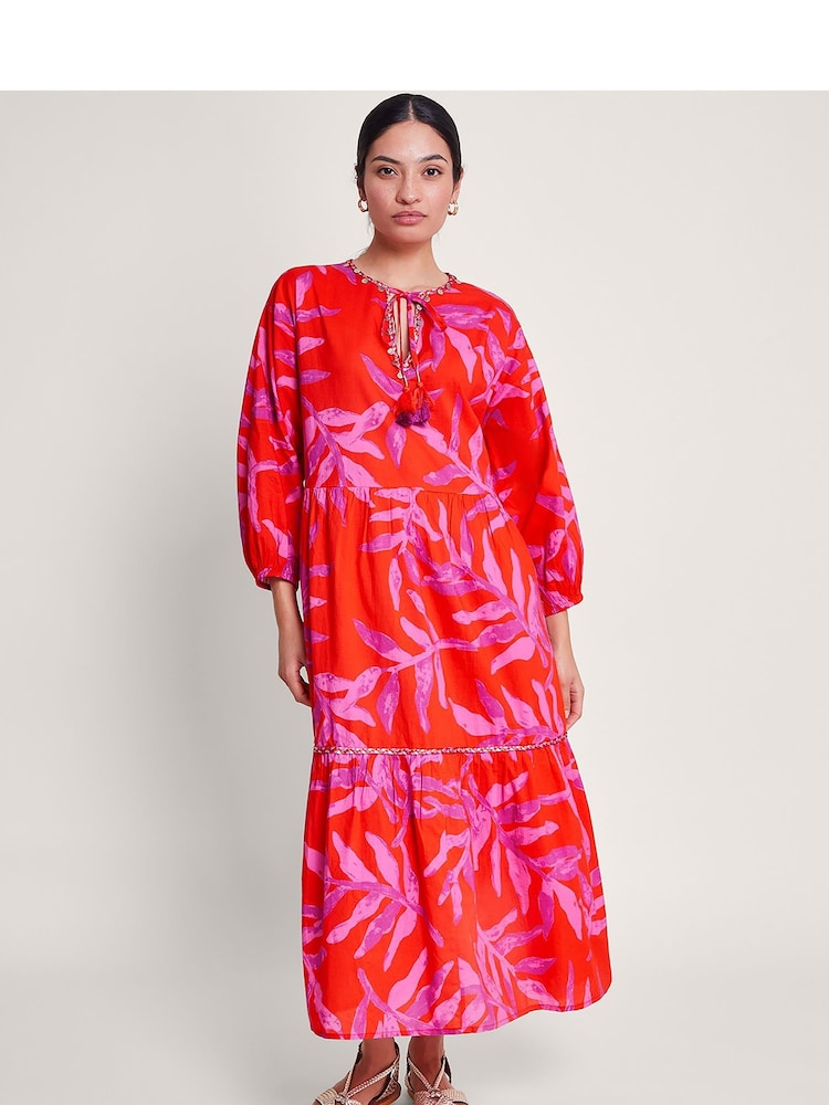 Monsoon 100 % Baumwoll-Kaftan mit Arissa-Palmenmuster - Bild 1 von 5