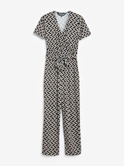 Sosandar Dark Black Geometric Print Wrap Front Jumpsuit - Image 6 of 6