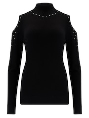 Pour Moi Black Scarlett Hot Fix Cut Out Fine Knit Jumper - Image 3 of 4