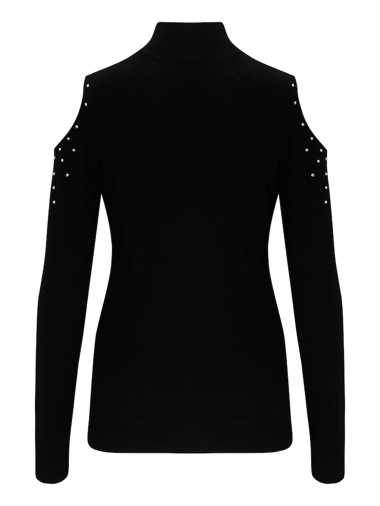 Pour Moi Black Scarlett Hot Fix Cut Out Fine Knit Jumper - Image 4 of 4