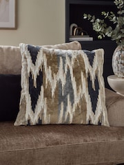Navy Blue Zig Zag Cut Velvet 59 x 59cm Cushion - Image 1 of 4