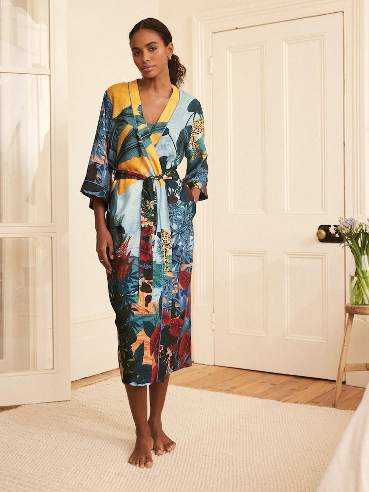 Orange Jungle Print Linen Blend Robe - Image 2 of 8