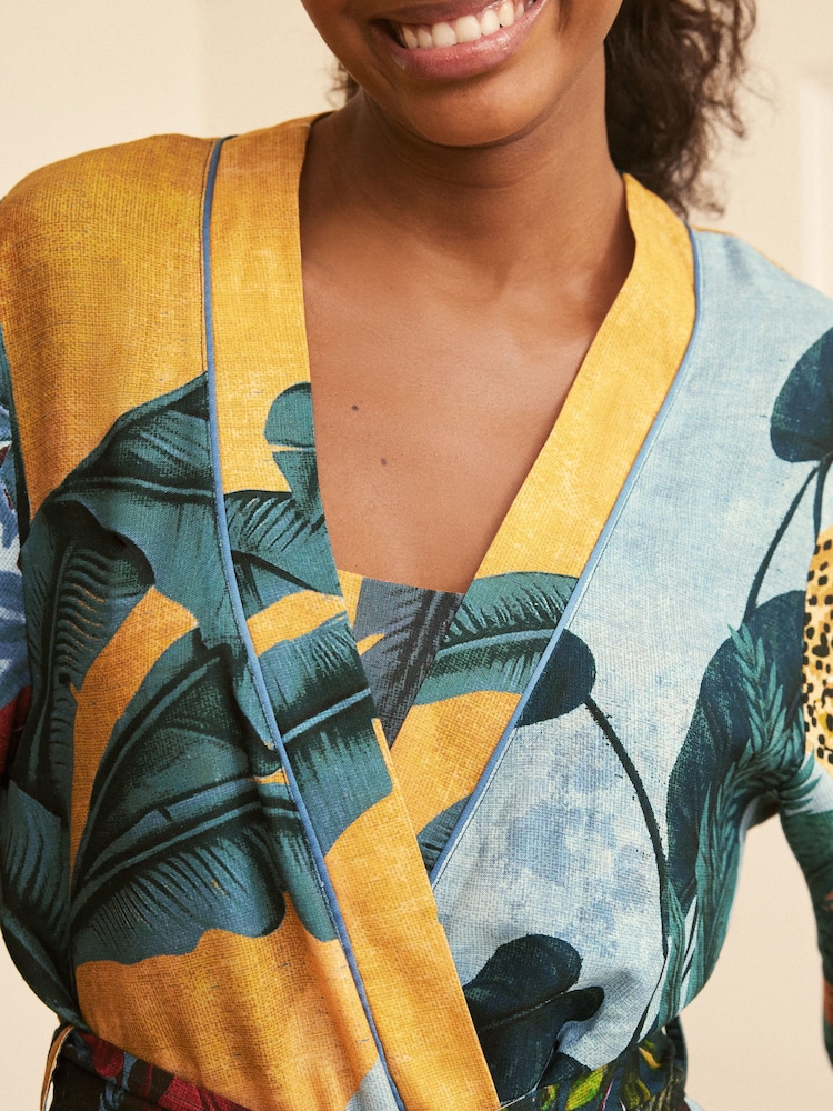 Orange Jungle Print Linen Blend Robe - Image 5 of 8