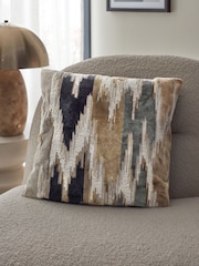 Navy Blue Zig Zag Cut Velvet 43 x 43cm Cushion - Image 1 of 4
