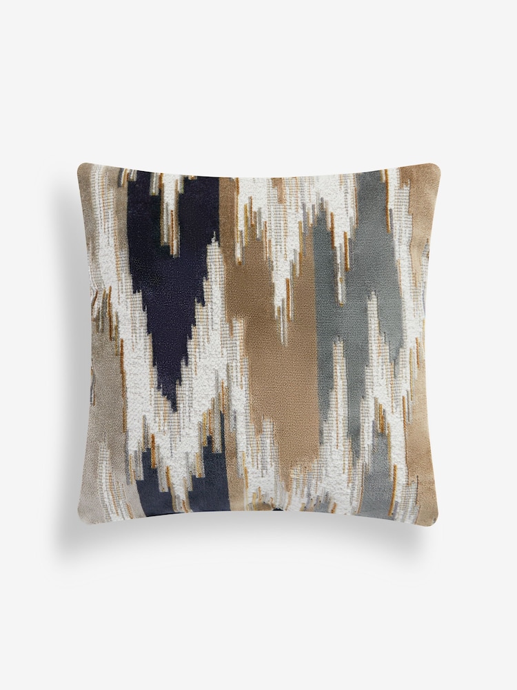 Navy Blue Zig Zag Cut Velvet 43 x 43cm Cushion - Image 2 of 4
