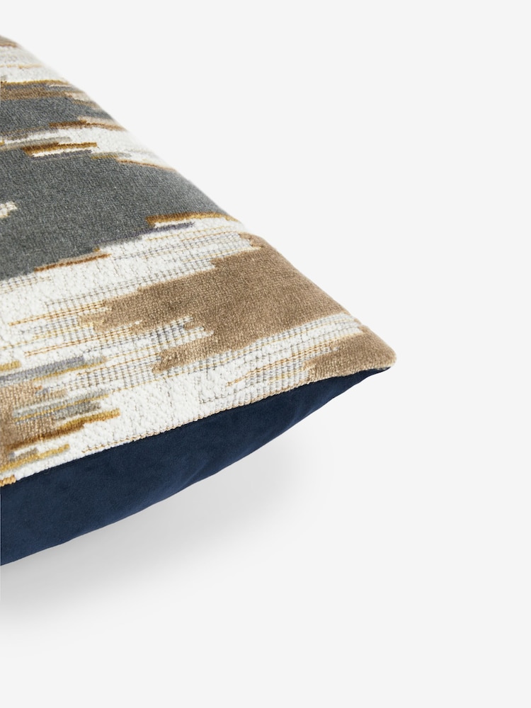Navy Blue Zig Zag Cut Velvet 43 x 43cm Cushion - Image 4 of 4