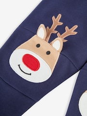 JoJo Maman Bébé Navy Blue Reindeer Reindeer Appliqué Knee Joggers - Image 2 of 3
