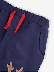 JoJo Maman Bébé Navy Blue Reindeer Reindeer Appliqué Knee Joggers - Image 3 of 3