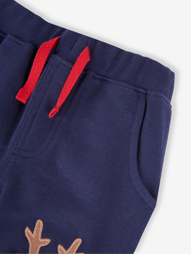 JoJo Maman Bébé Navy Blue Reindeer Reindeer Appliqué Knee Joggers - Image 3 of 3