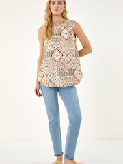 Roman Brown Patchwork Geometric Vest Top - Image 2 of 5