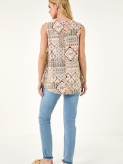 Roman Brown Patchwork Geometric Vest Top - Image 3 of 5
