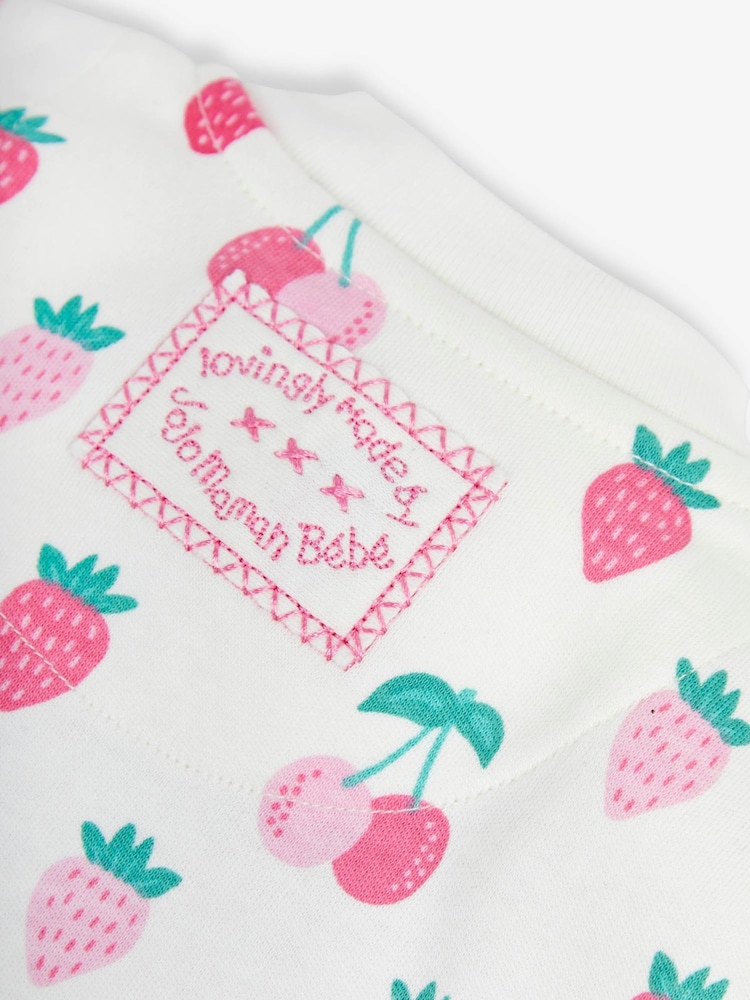 JoJo Maman Bébé Cream Berry Print Zip Sleepsuit - Image 6 of 6