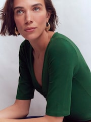 Boden Green Tia Ruched V-Neck Top - Image 4 of 6