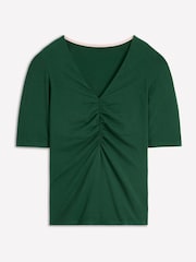 Boden Green Tia Ruched V-Neck Top - Image 6 of 6