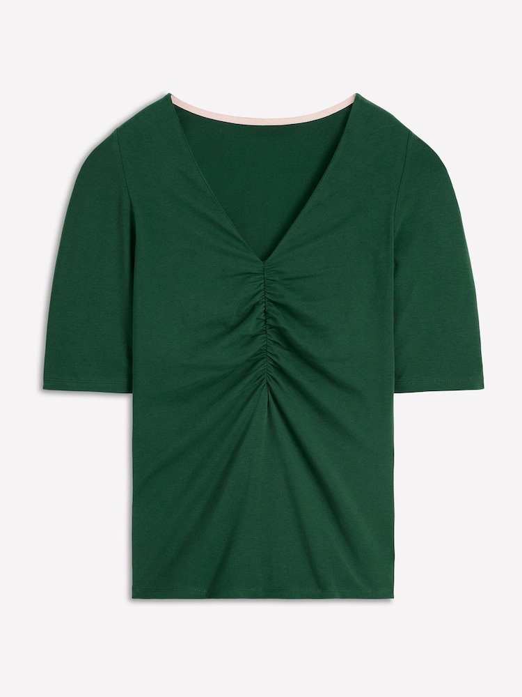 Boden Green Tia Ruched V-Neck Top - Image 6 of 6