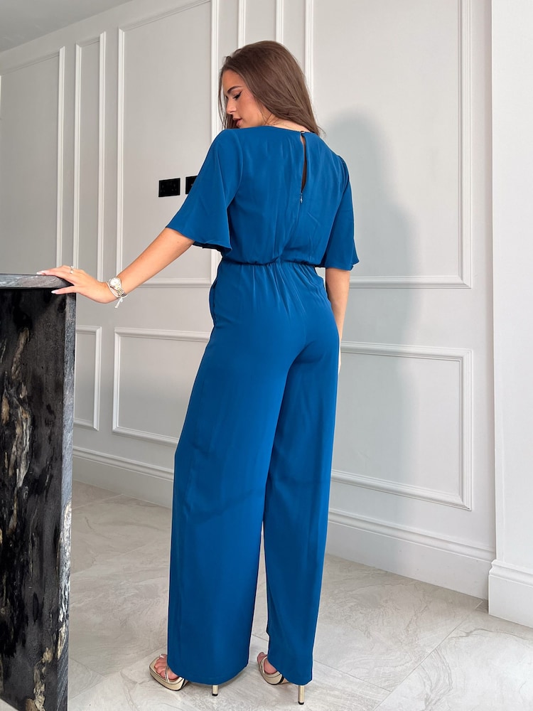 Blau - Girl In Mind Viola Wickel-Overall mit Bindedetail und weitem Bein - Bild 2 von 4 Blau - Girl In Mind Viola Wickel-Overall mit Bindedetail und weitem Bein - Bild 2 von 4