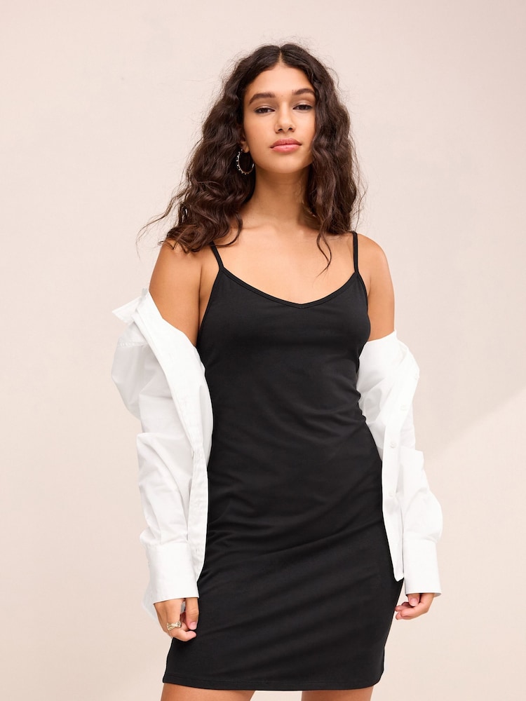 Black Long Line Thin Strap V-Neck Vest - Image 1 of 6 Black Long Line Thin Strap V-Neck Vest - Image 1 of 6