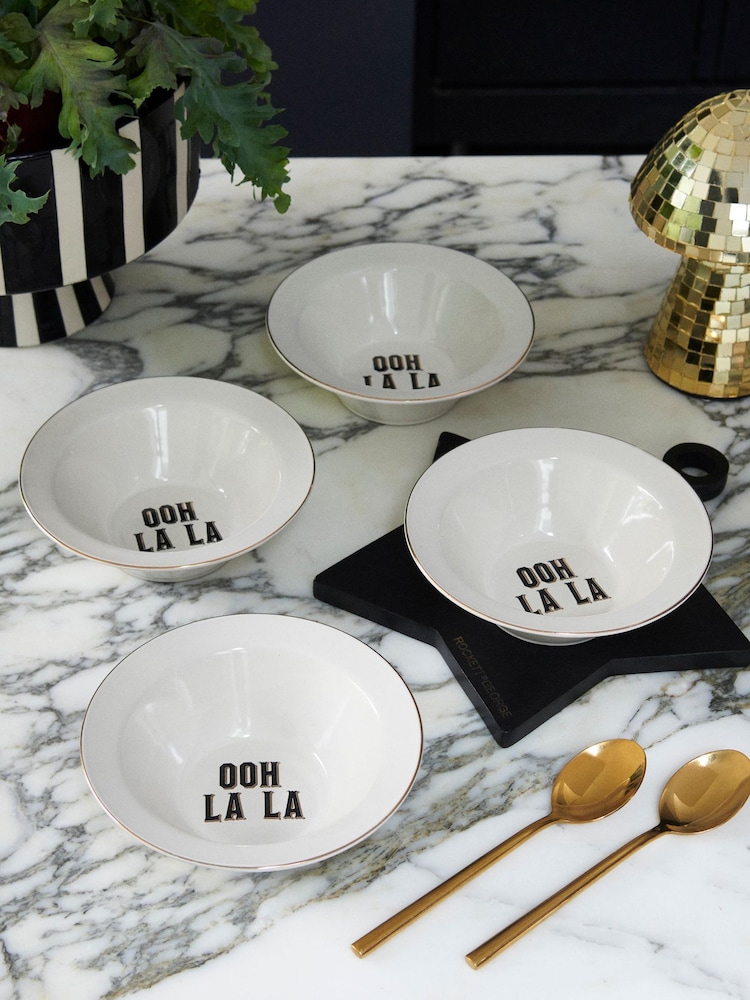 Rockett St George White Parisian Bistro Set of 4 Cereal Bowls - Image 1 of 12