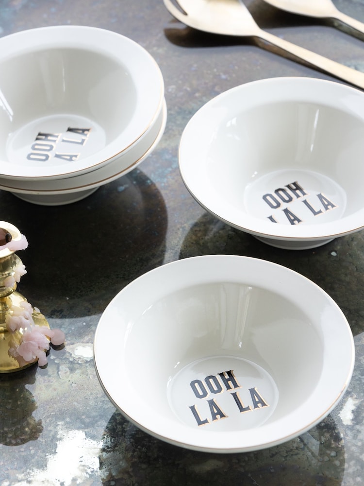 Rockett St George White Parisian Bistro Set of 4 Cereal Bowls - Image 2 of 12