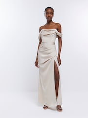 River Island Cream Bardot Bridesmaid Dress - Image 1 of 6