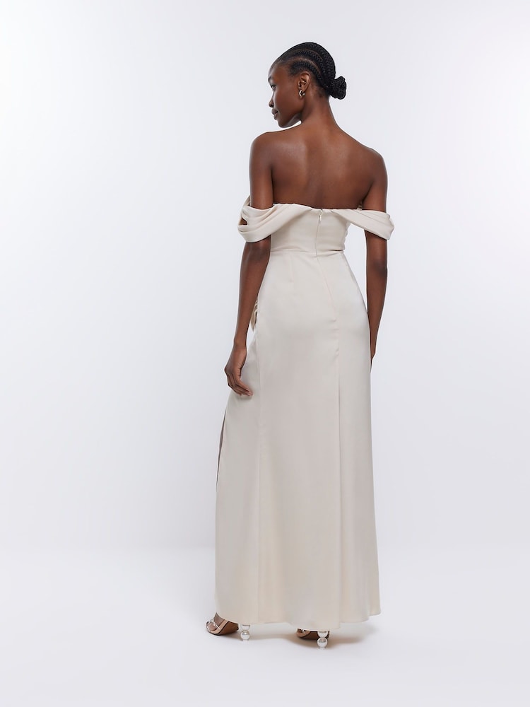 River Island Cream Bardot Bridesmaid Dress - Image 2 of 6