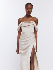 River Island Cream Bardot Bridesmaid Dress - Image 3 of 6