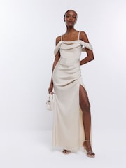 River Island Cream Bardot Bridesmaid Dress - Image 4 of 6