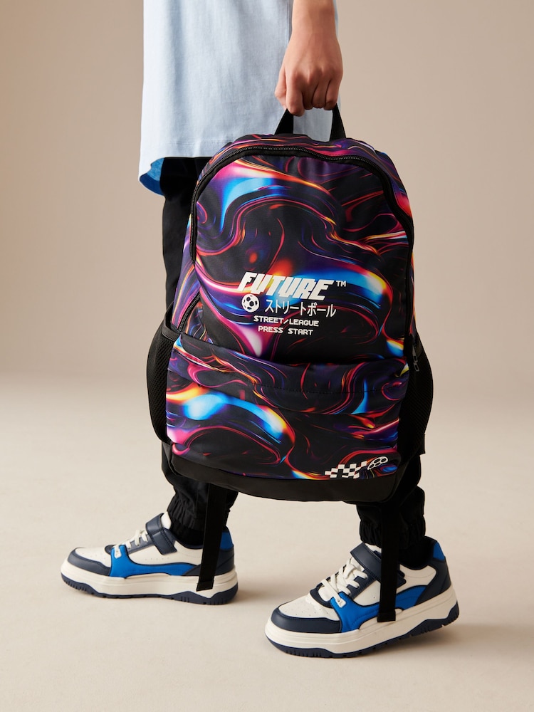 Purple Glitch Print Printed Backpack - Image 1 of 6
