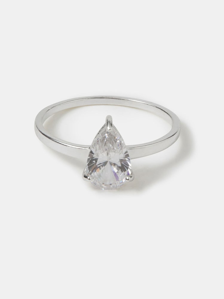 Accessorize Silver Sterling Pear Cut Engagement Ring - Image 1 of 2