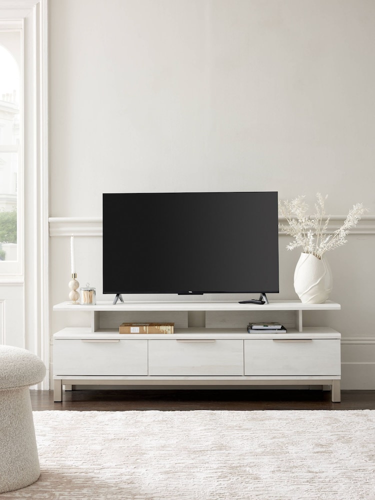 White Bronx Up to 65 inch, Floating Top Oak Effect Slim TV Unit - Image 1 of 9