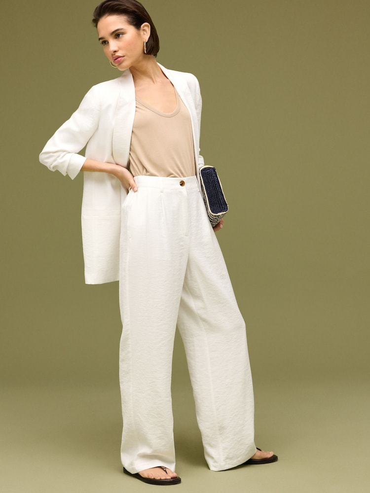 White Elasticated Back Wide Leg Trousers - Image 1 of 6 White Elasticated Back Wide Leg Trousers - Image 1 of 6