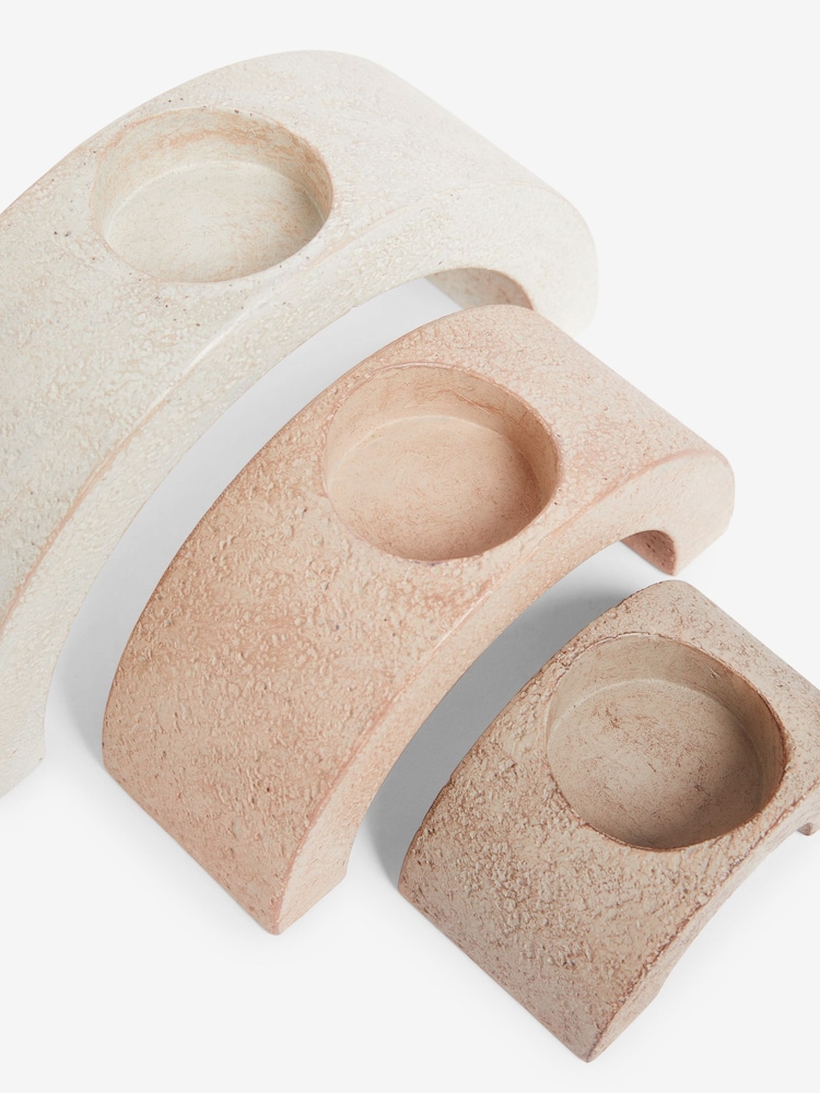 Set of 3 Natural Textured Arch Tealight Candle Holders - Image 3 of 7