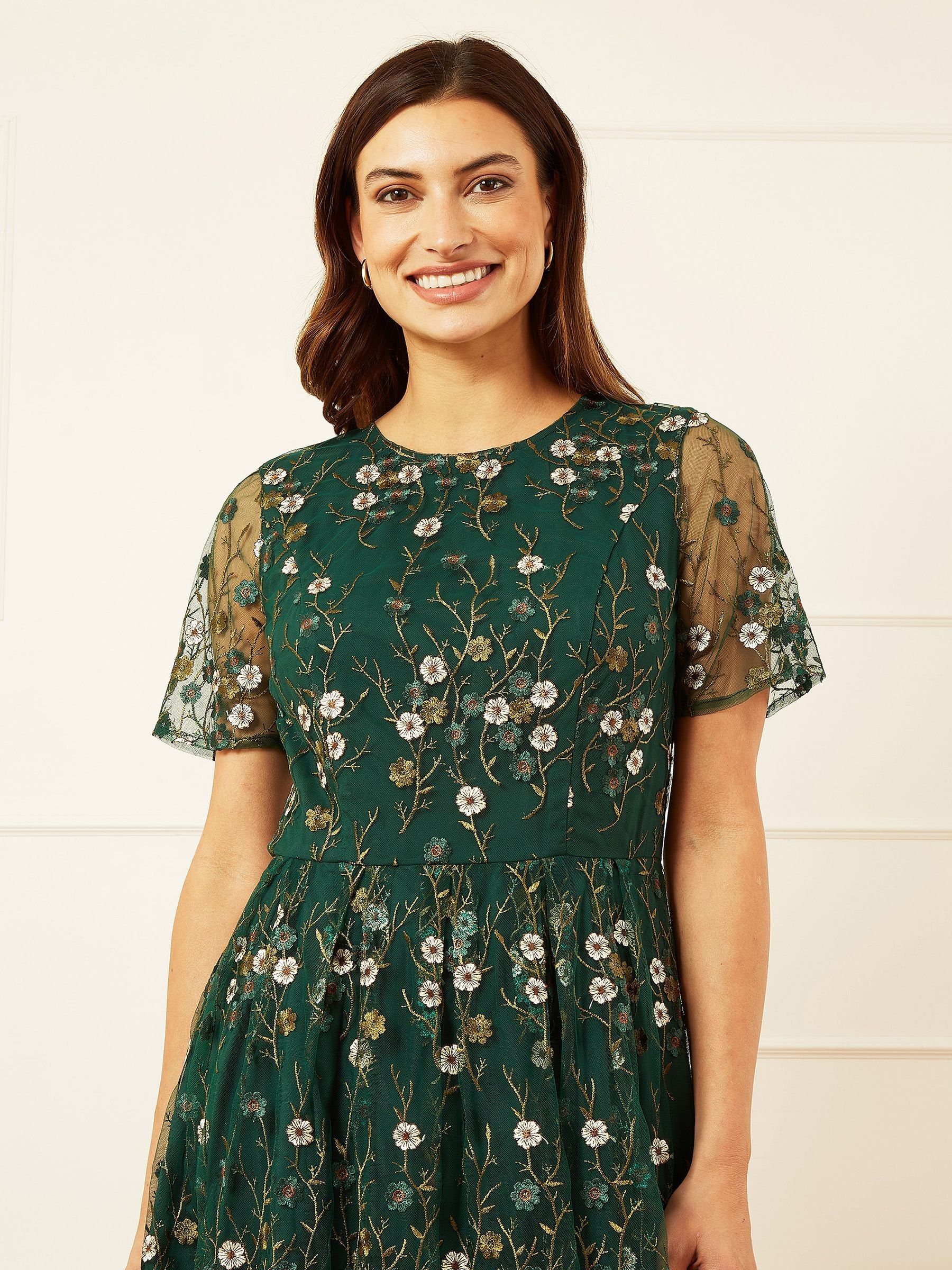 Buy Yumi Green Embroidered Floral Skater Dress from Next Malaysia