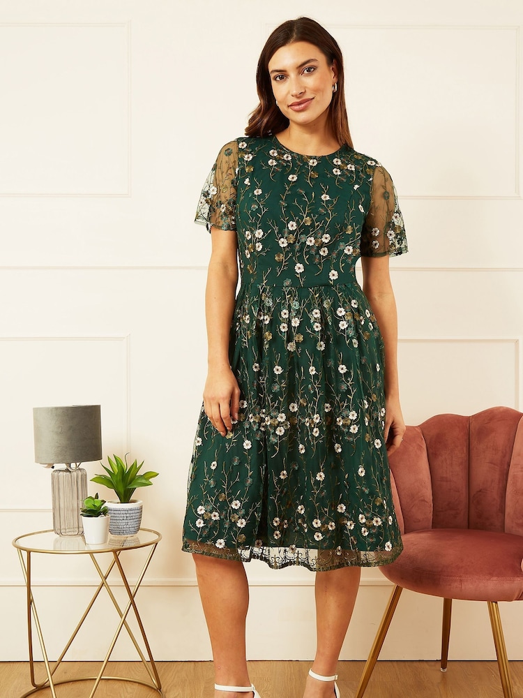 Verde - Rochie Yumi cu broderie florală - Image 3 of 5