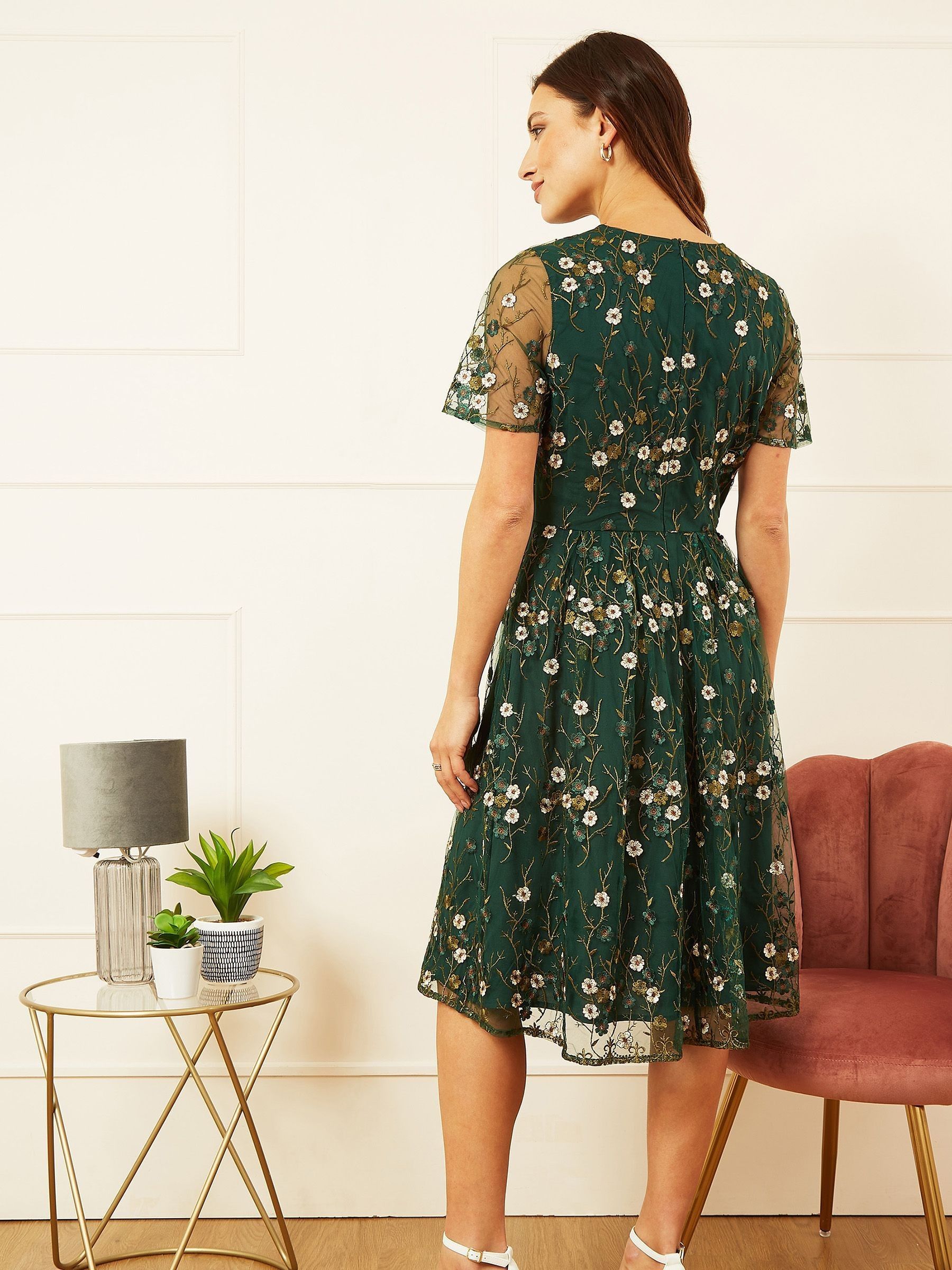 Buy Yumi Green Embroidered Floral Skater Dress from Next USA Buy Yumi Green Embroidered Floral Skater Dress from Next USA