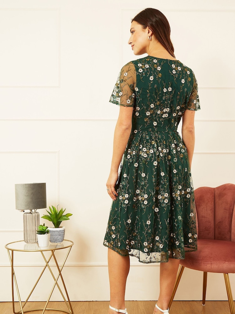 Verde - Rochie Yumi cu broderie florală - Image 4 of 5