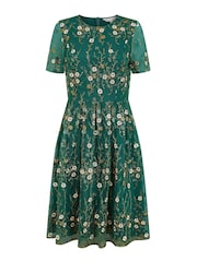 Yumi Green Embroidered Floral Skater Dress - Image 5 of 5