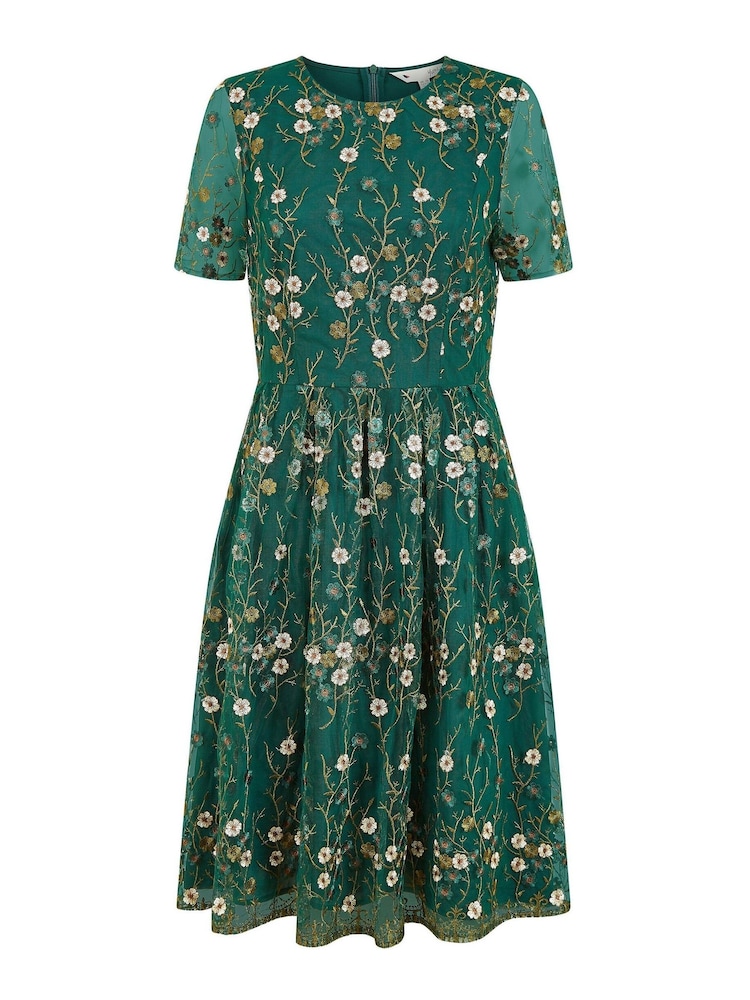 Yumi Green Embroidered Floral Skater Dress - Image 5 of 5