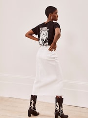 Mint Velvet White Denim Midi Skirt - Image 2 of 8