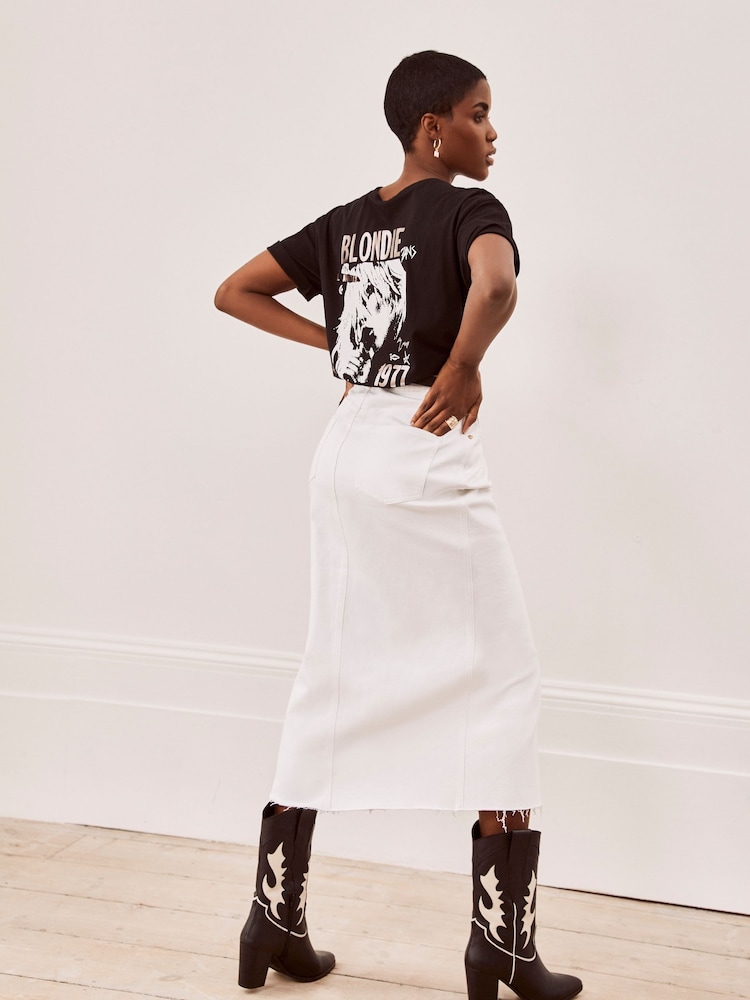 Mint Velvet White Denim Midi Skirt - Image 2 of 8