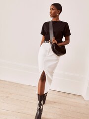Mint Velvet White Denim Midi Skirt - Image 6 of 8