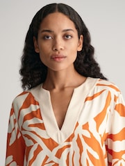 GANT Orange Magnolia Print Shirt Dress - Image 6 of 7
