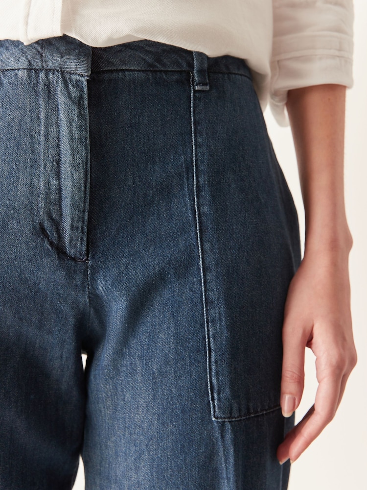 GANT Blue Relaxed Wide Leg Chambray Trousers - Image 3 of 3
