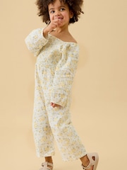 MORI Cream Floral Muslin Jumpsuit - Image 1 of 4